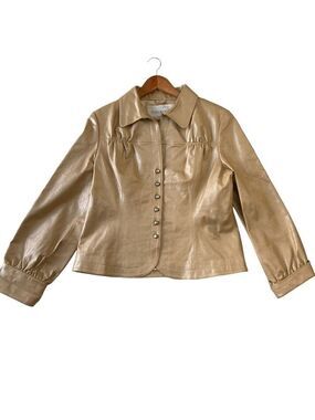 C.NV.RS.T..N Metallic Gold Genuine Leather Fitted Button Jacket Blazer Women’s M